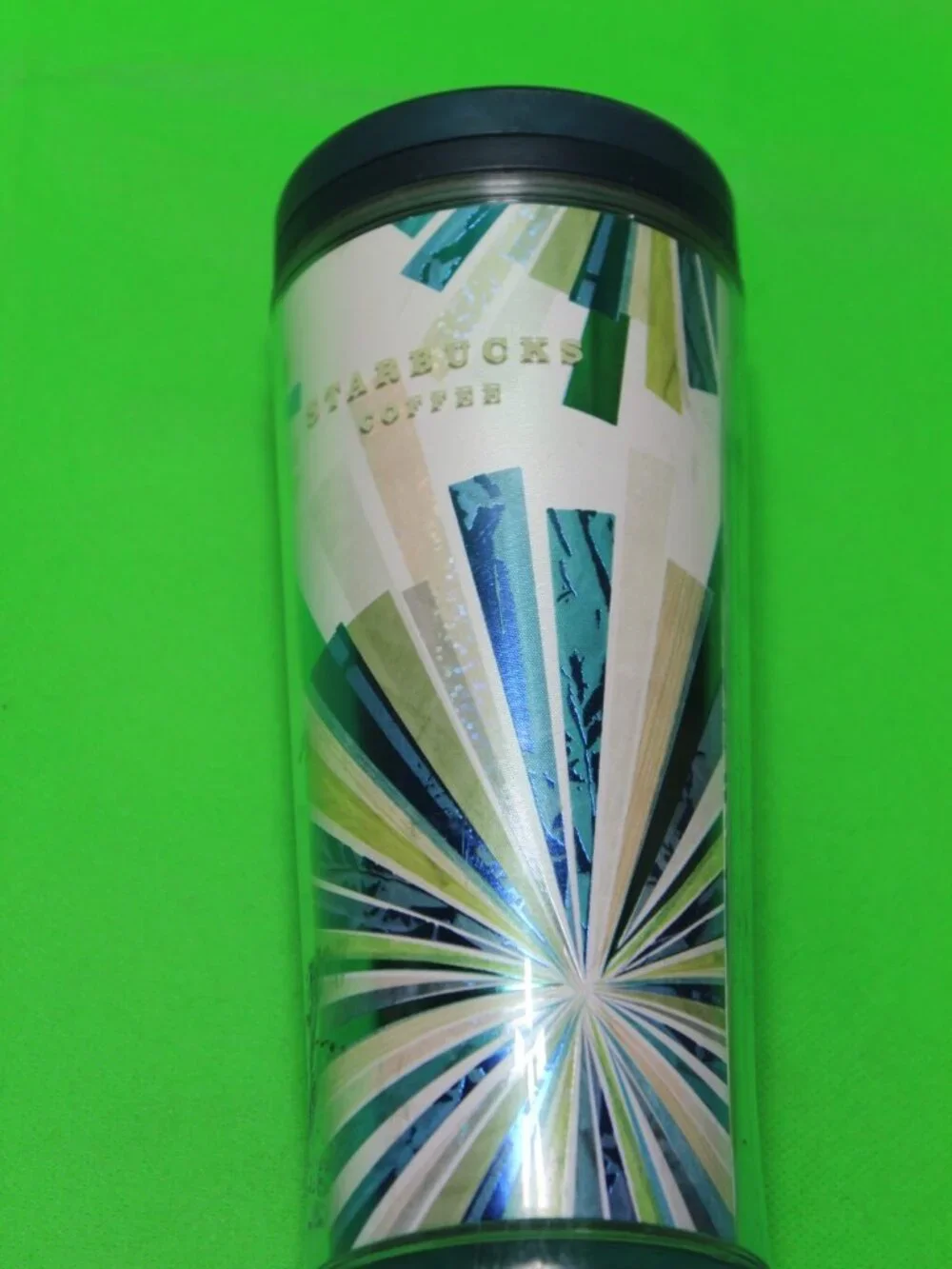 Starbucks Coffee 2010 Starburst Green/Blue Twist Lid Acrylic Mug Tumbler Pretty